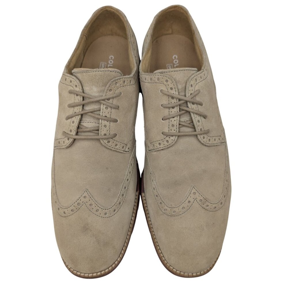 Cole Haan Grand OS Suede Derby Shoes Mens Beige Wing Tip Lace Up Size 10 M - Picture 5 of 12